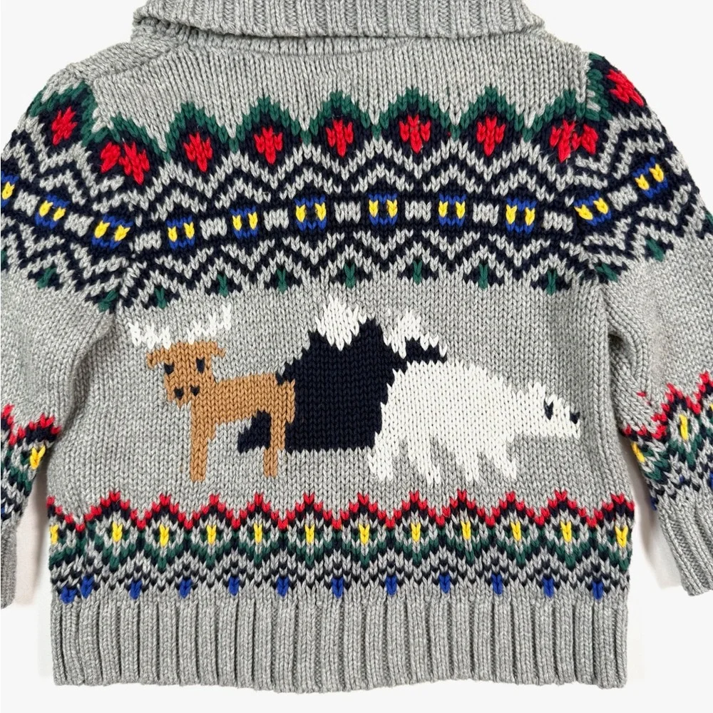 BABY GAP Cardigan Sweater 6-12M Fair Isle Animal Print Grandpacore Shawl Collar‎